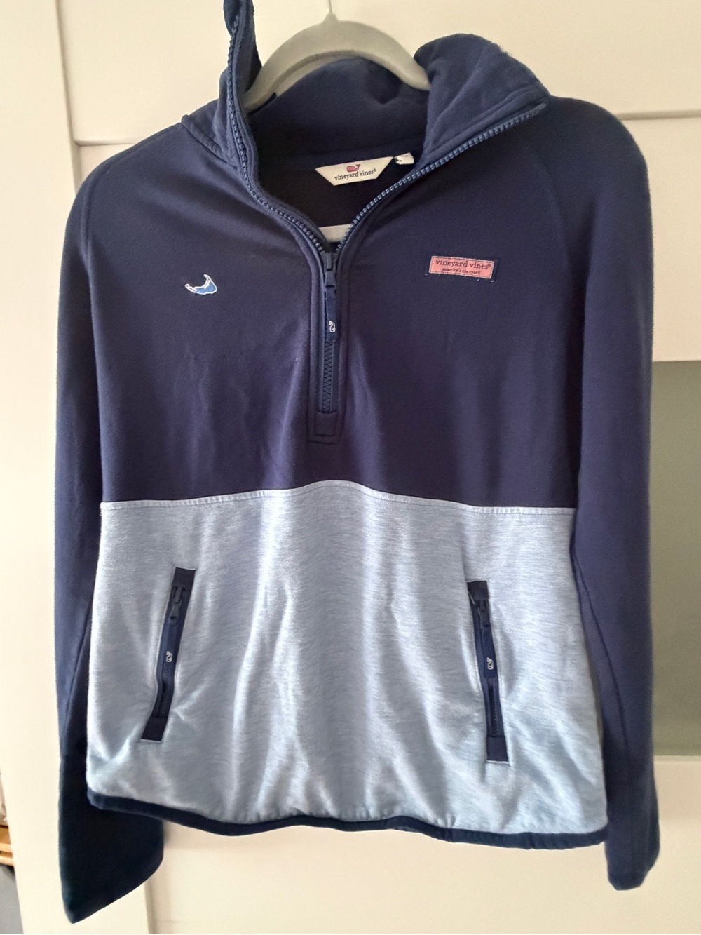 Vineyard Vines Navy and Light Gray Women's Quarter-Zip Pullover